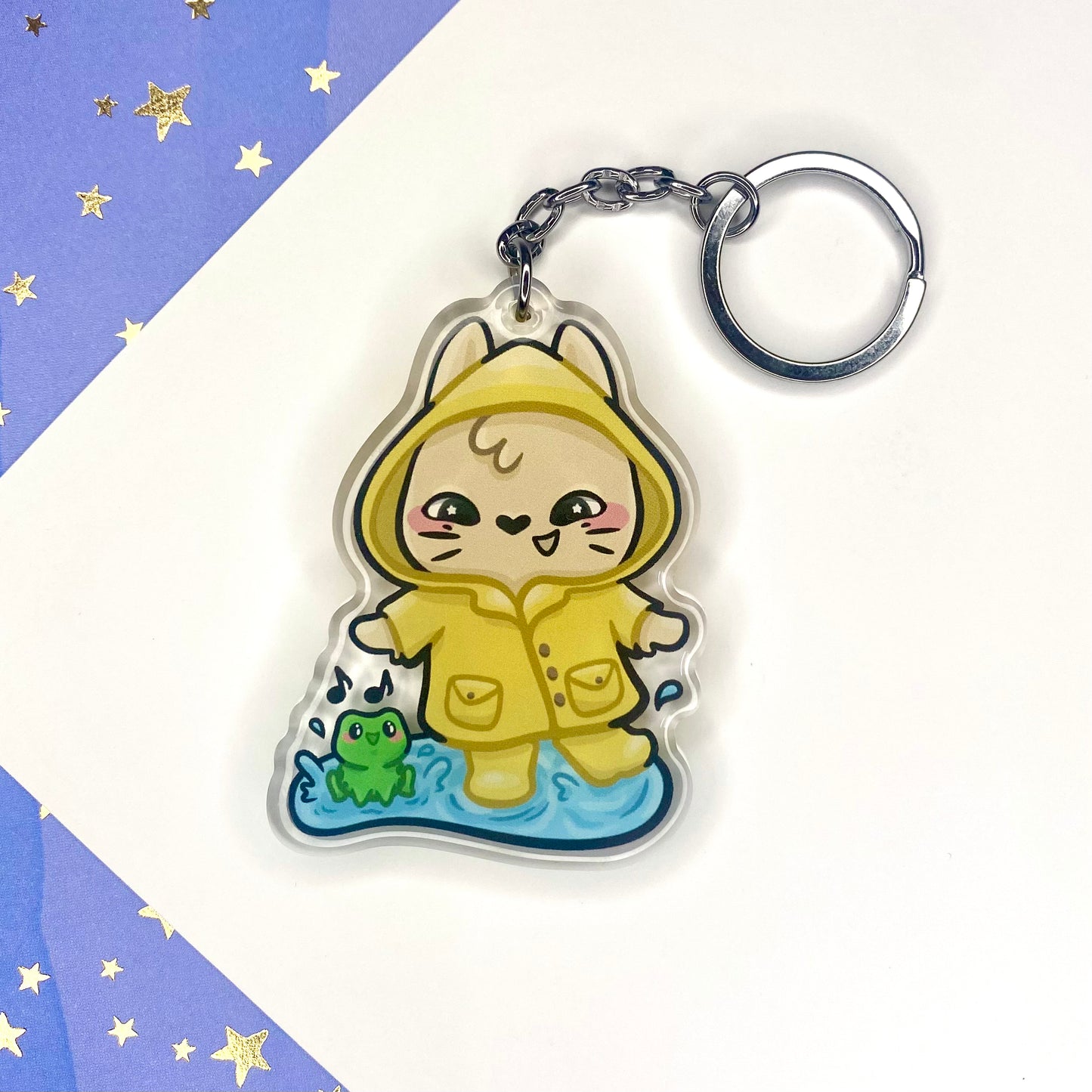 Raincoat Bunny and Frog Cute Acrylic Keychain