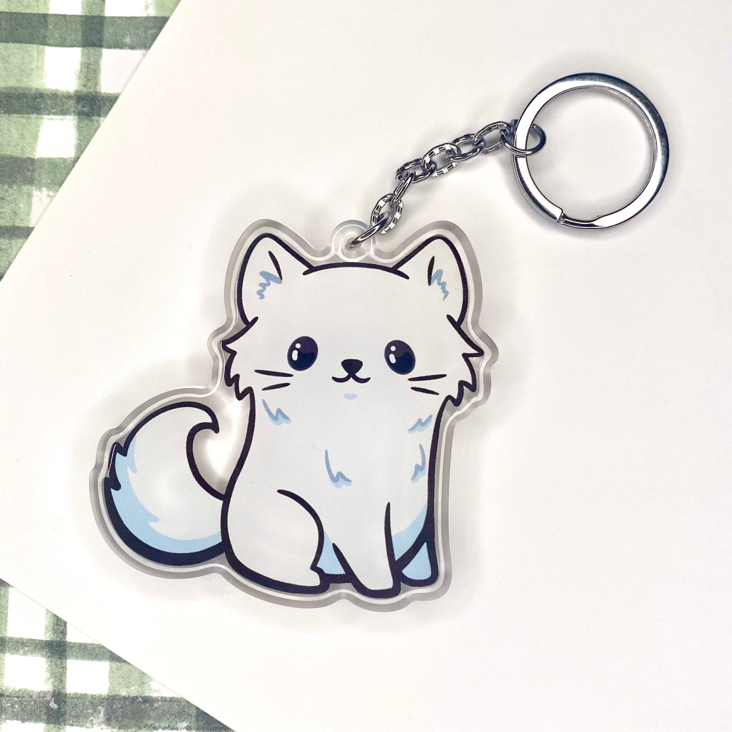 White Cat (Long Haired) Cute Acrylic Keychain