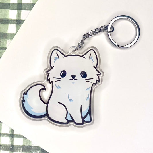 White Cat (Long Haired) Cute Acrylic Keychain