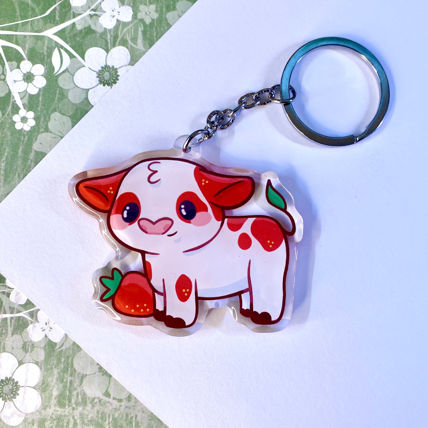 Strawberry Cow Cute Acrylic Keychain