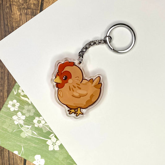 Tan Chicken Cute Acrylic Keychain