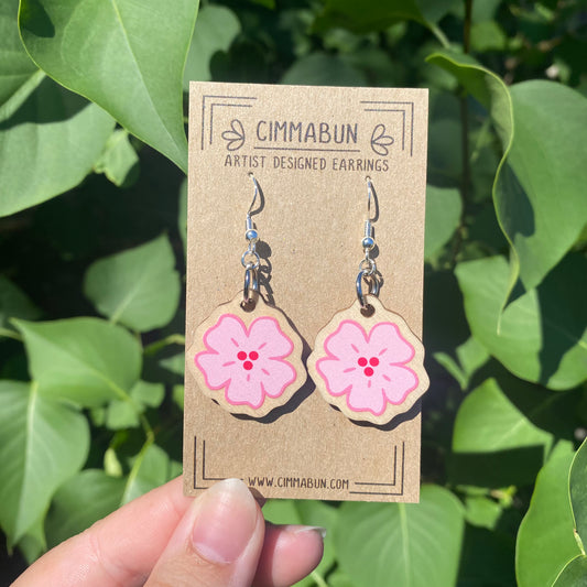 Pink Flower Earrings (Synthetic Wood, Lightweight, Sensitive Skin Friendly)