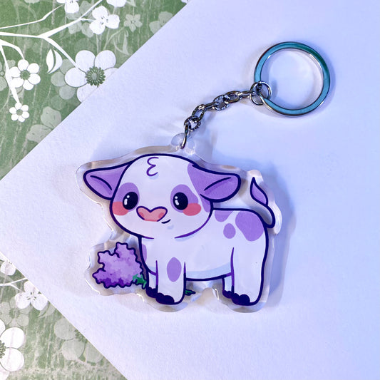 Lavender Cow Cute Acrylic Keychain