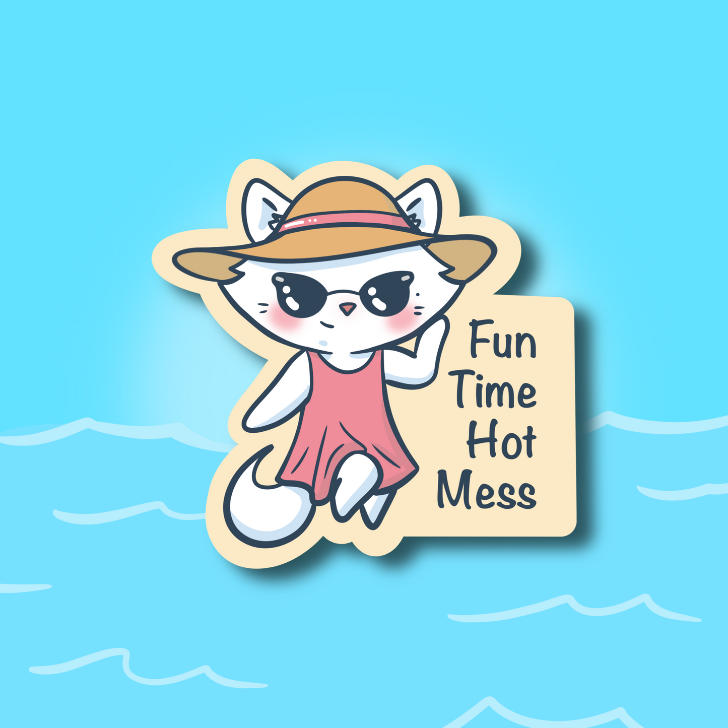 Fun Time Hot Mess Cat Cute 3" Vinyl Sticker