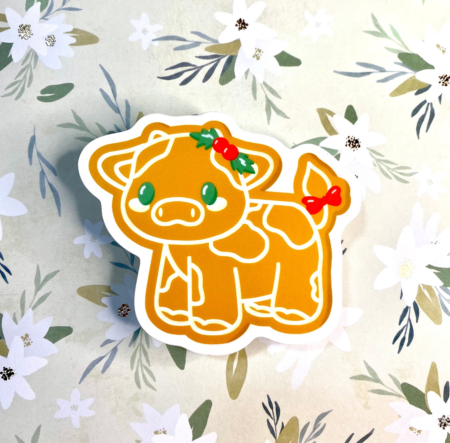 Gingerbread Cow Cute 3" Vinyl Sticker