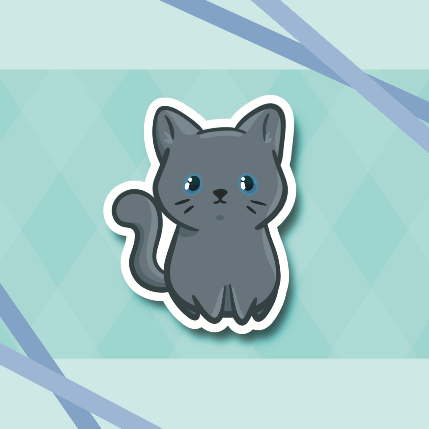 Russian Blue Gray Cat 2.7” Cute Vinyl Sticker