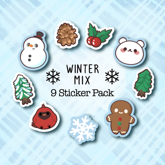 Winter Mix Set of 9 Mini Stickers (Polar Bear, Gingerbread, Snowman)