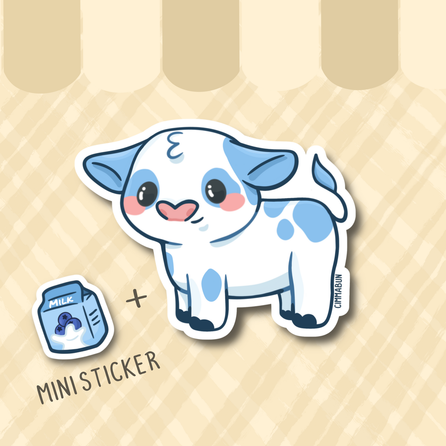 Blueberry Milk Cow Cute 3" Vinyl Sticker