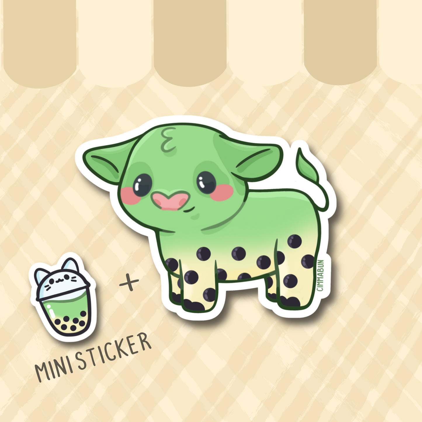 Matcha Boba Cow Cute 3" Vinyl Sticker