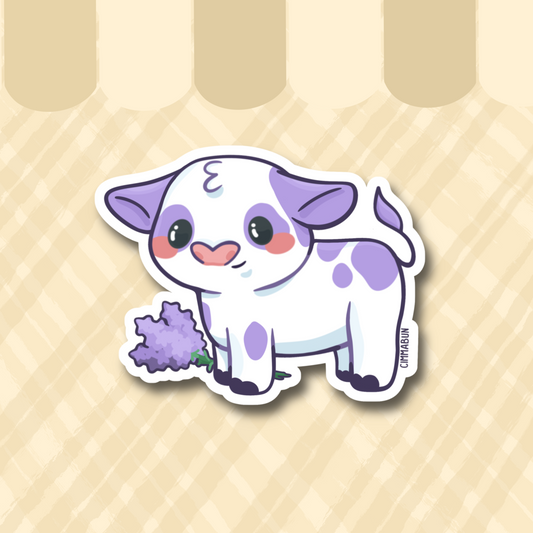 Lavender Cow Cute 3" Vinyl Sticker