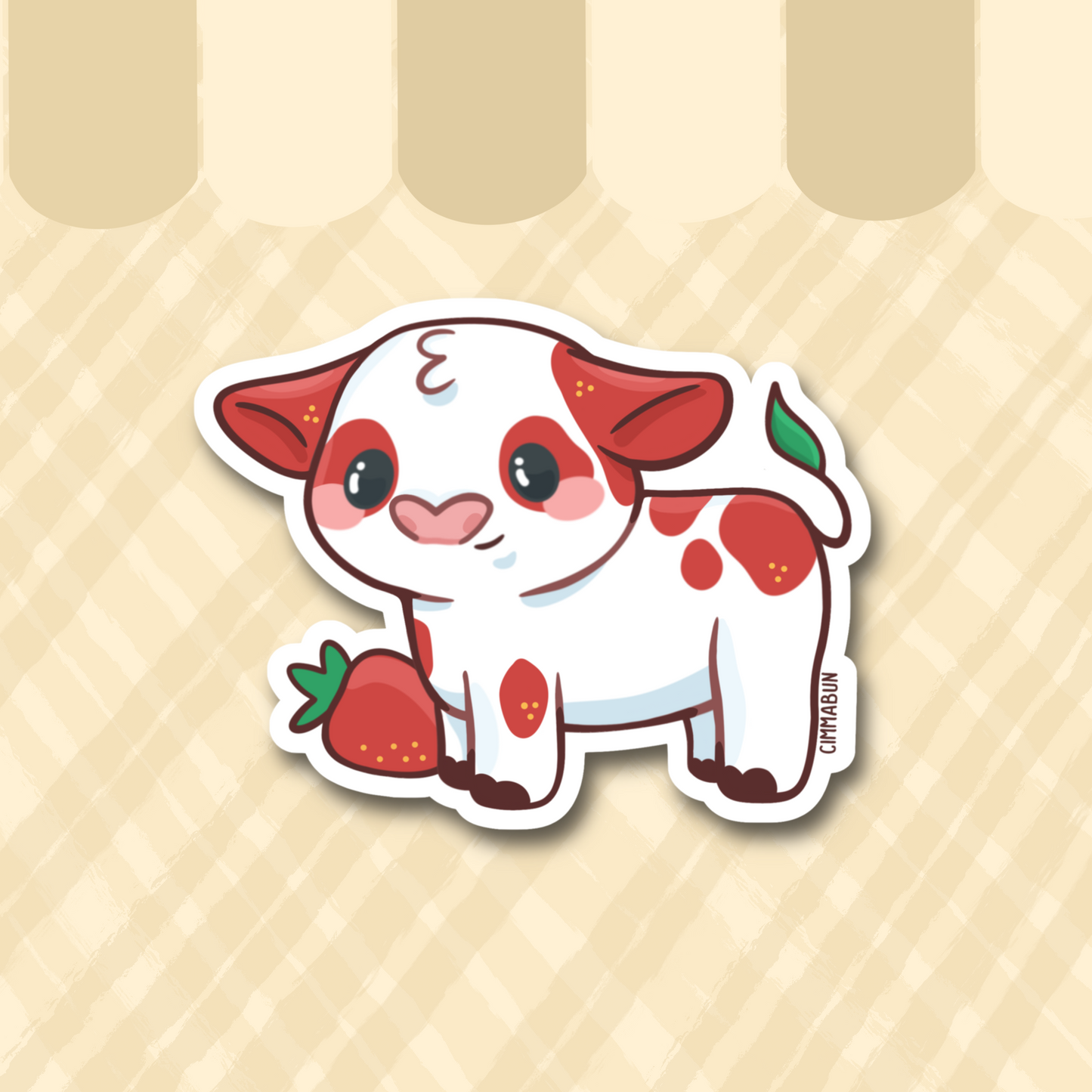 Strawberry Cow Cute 3" Vinyl Sticker