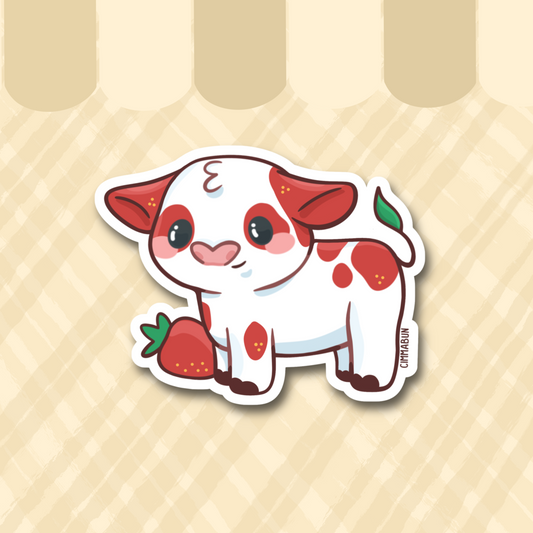 Strawberry Cow Cute 3" Vinyl Sticker