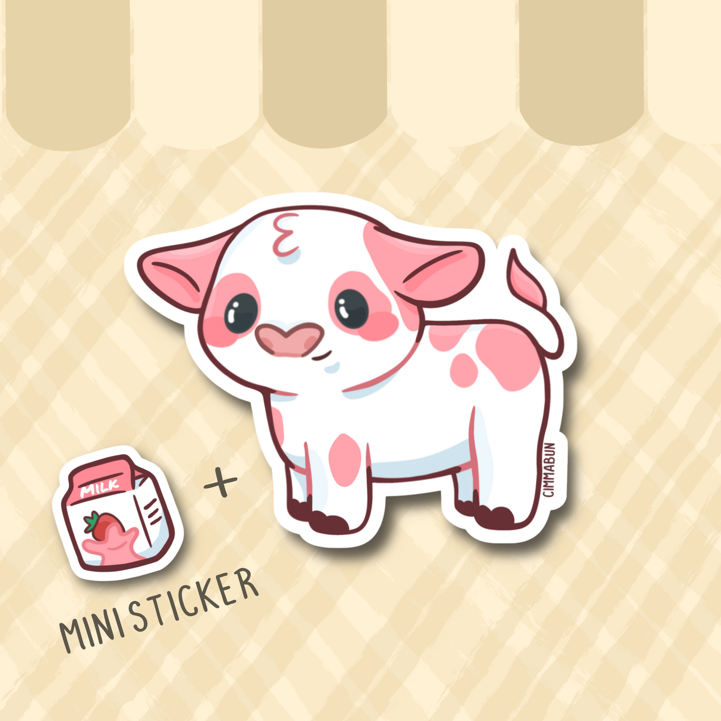 Strawberry Milk Cow Cute 3" Vinyl Sticker