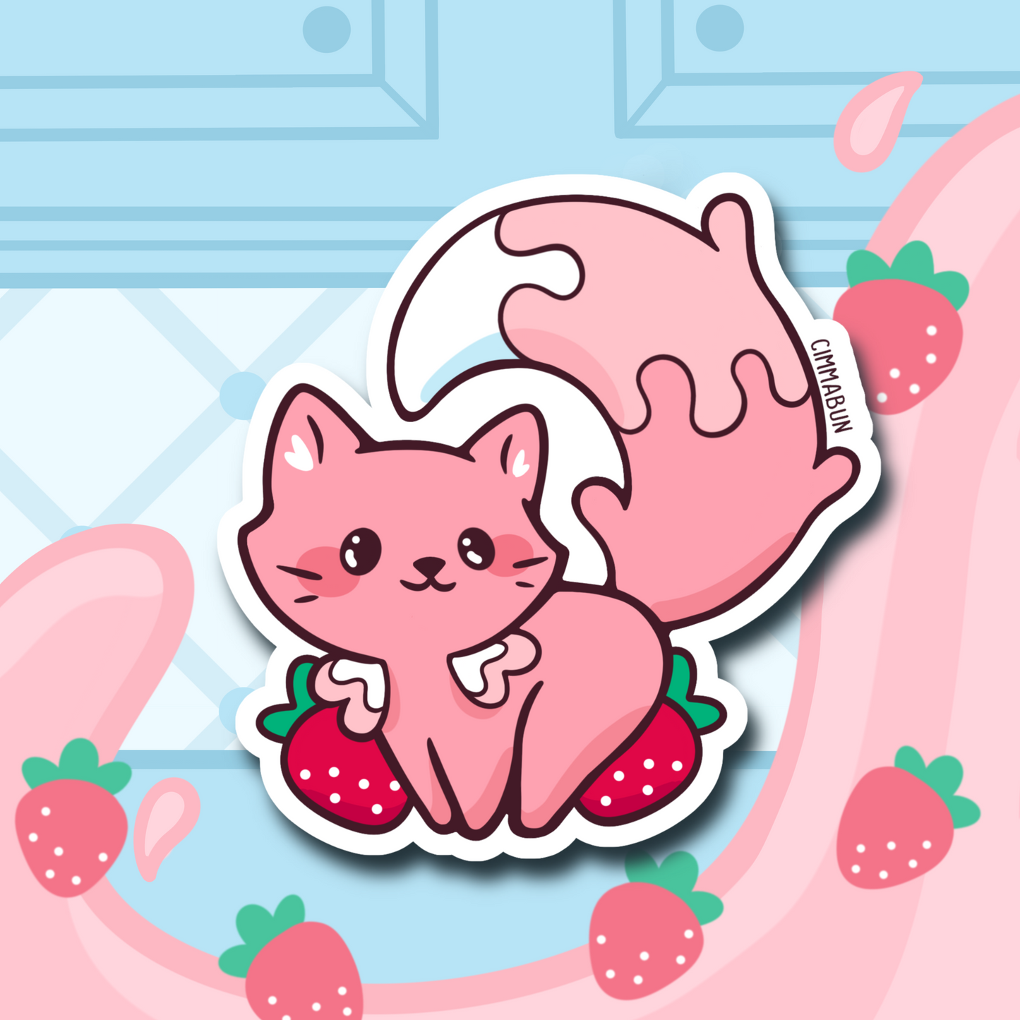 Strawberry Milk Cat 2.7” Cute Vinyl Sticker