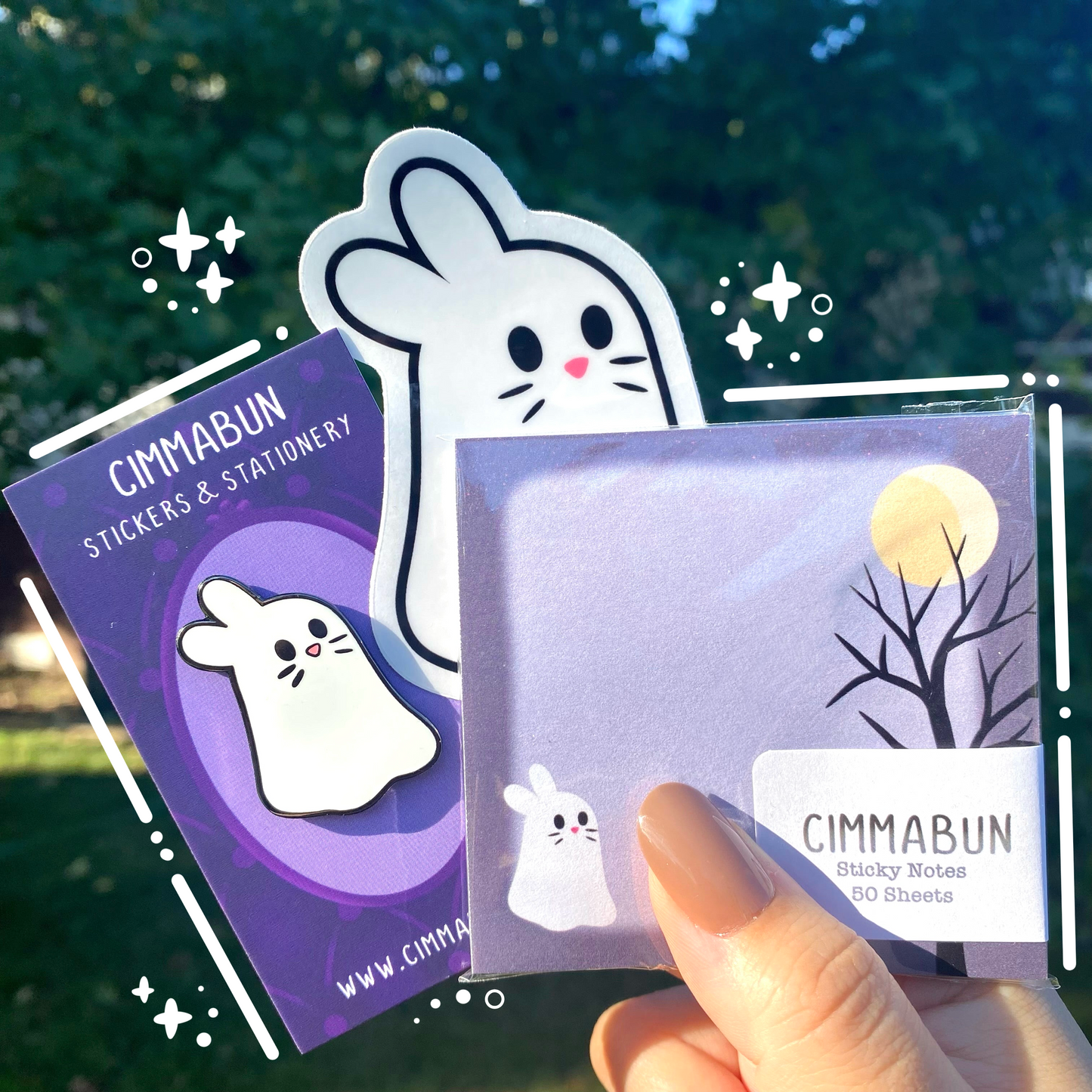 Ghost Bunny Bundle (Sticker, Enamel Pin, Sticky Notes)