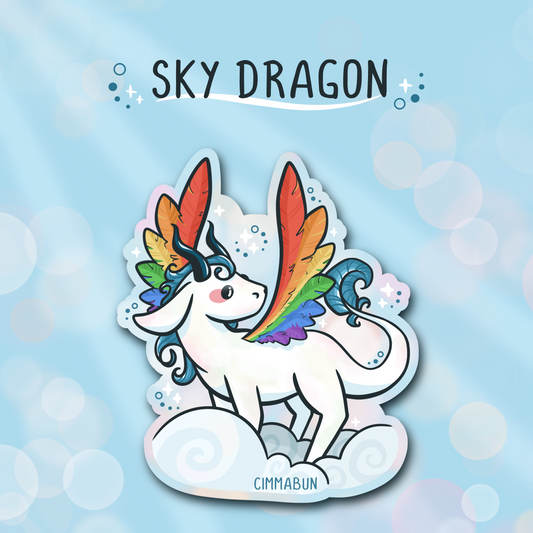 Rainbow Sky Dragon 2.7” Cute Vinyl Sticker with Iridescent Laminate