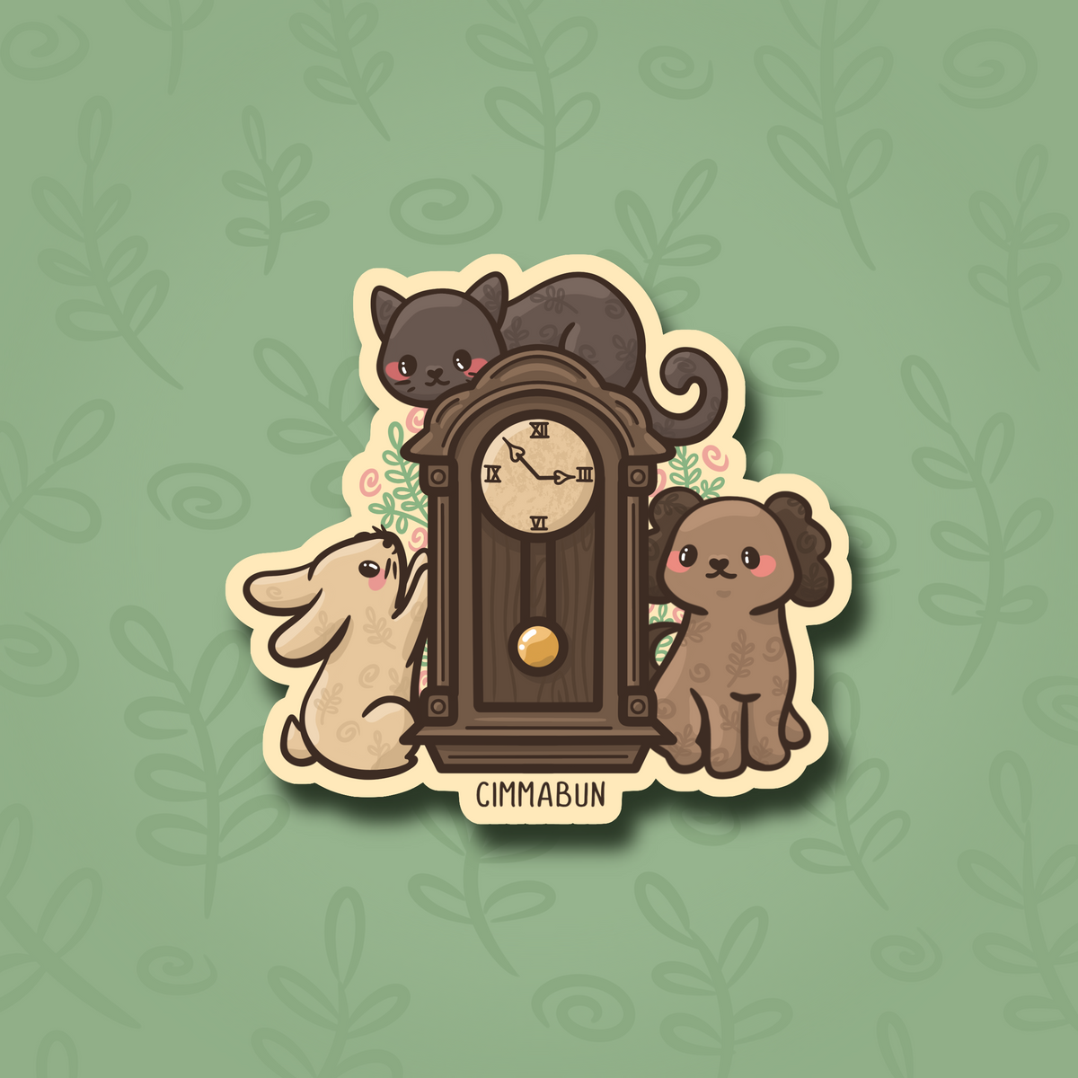 Clock Rabbit Sticker Ticktock Clock Animals (Bunny, Cat, Dog) 3” Cute Vinyl Sticker – Cimmabun