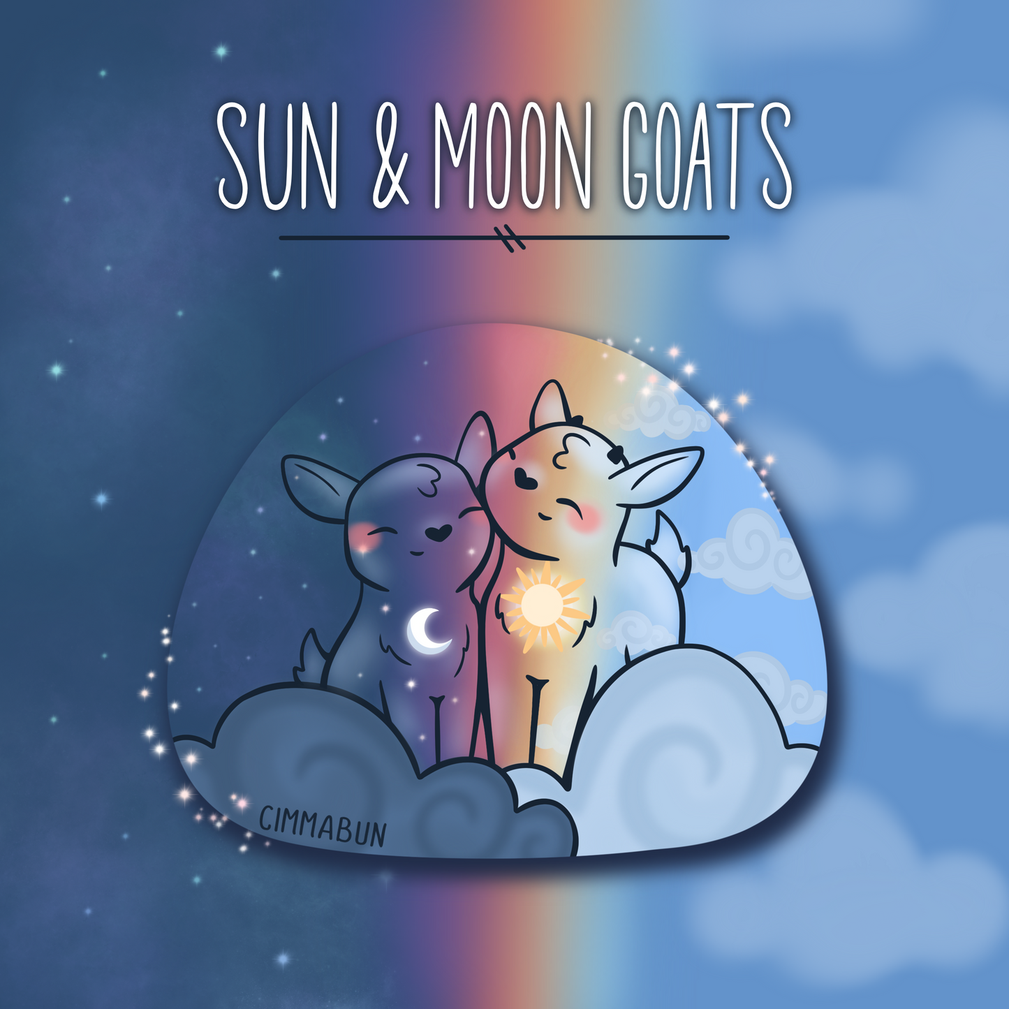 Sun and Moon Goats 2.7” Cute Vinyl Sticker
