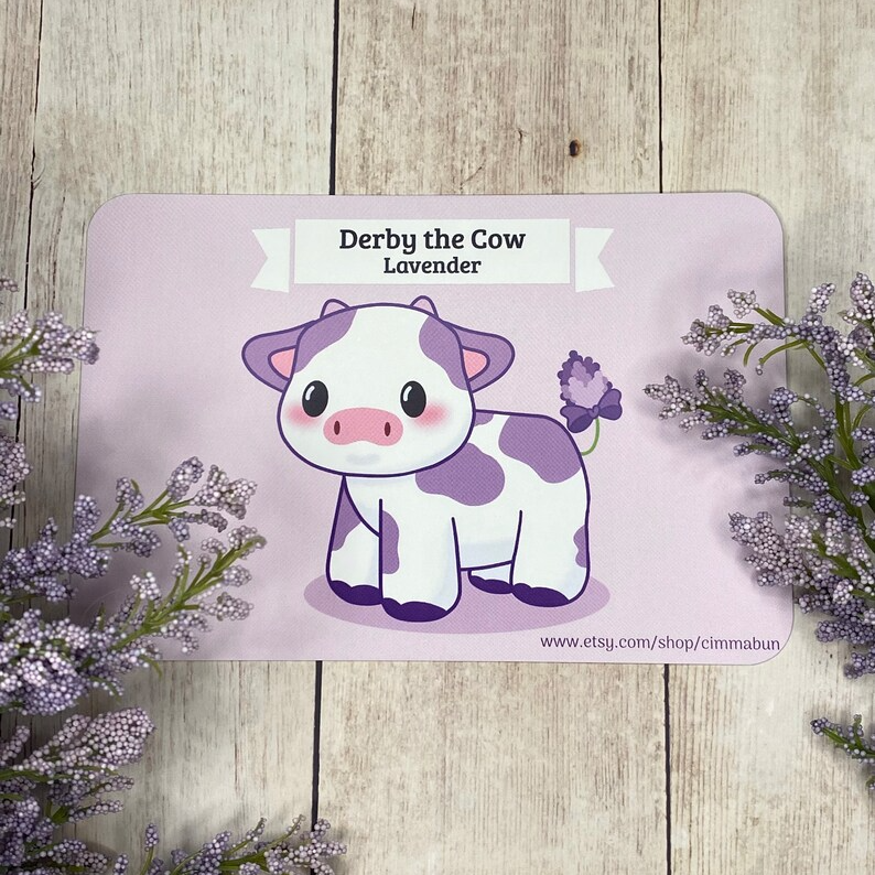 Lavender Derby the Cow Cute 4x6 Art Print