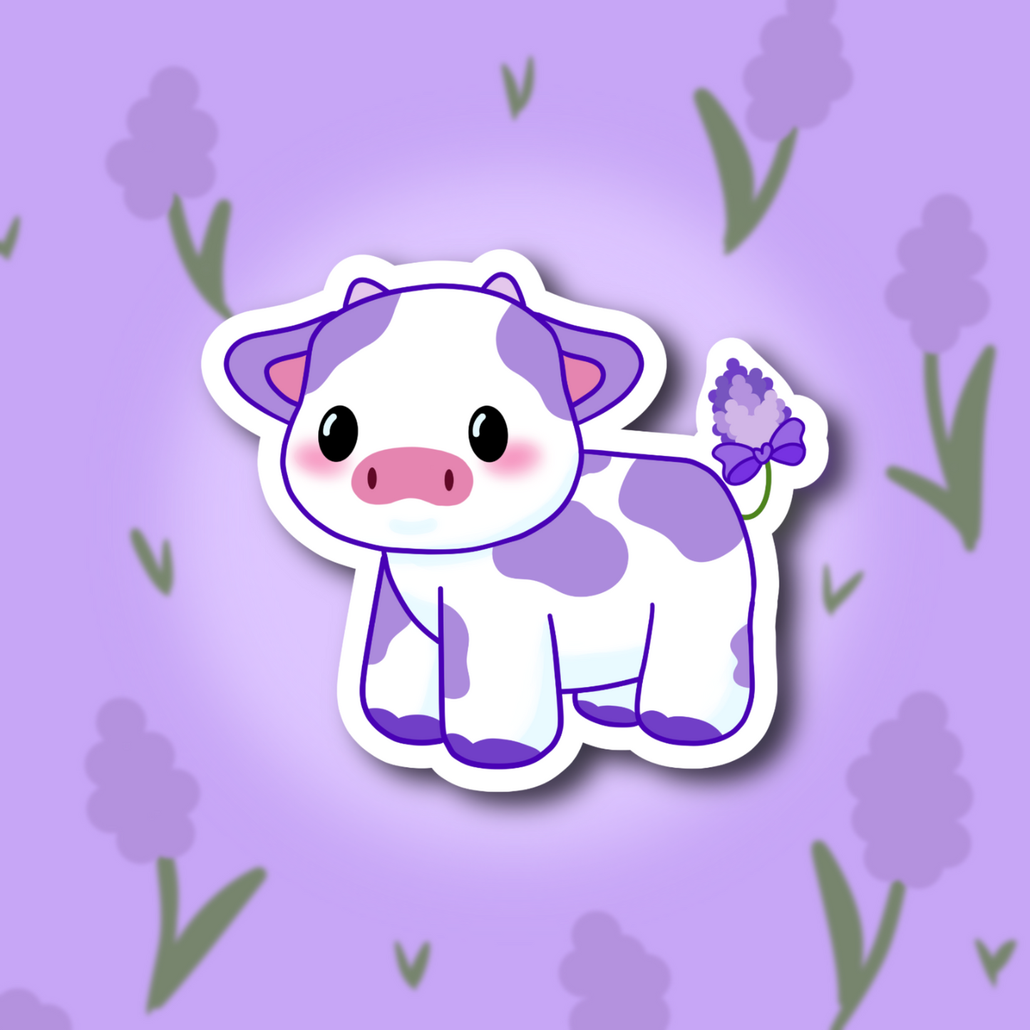 Lavender Cow Cute 3" Vinyl Sticker