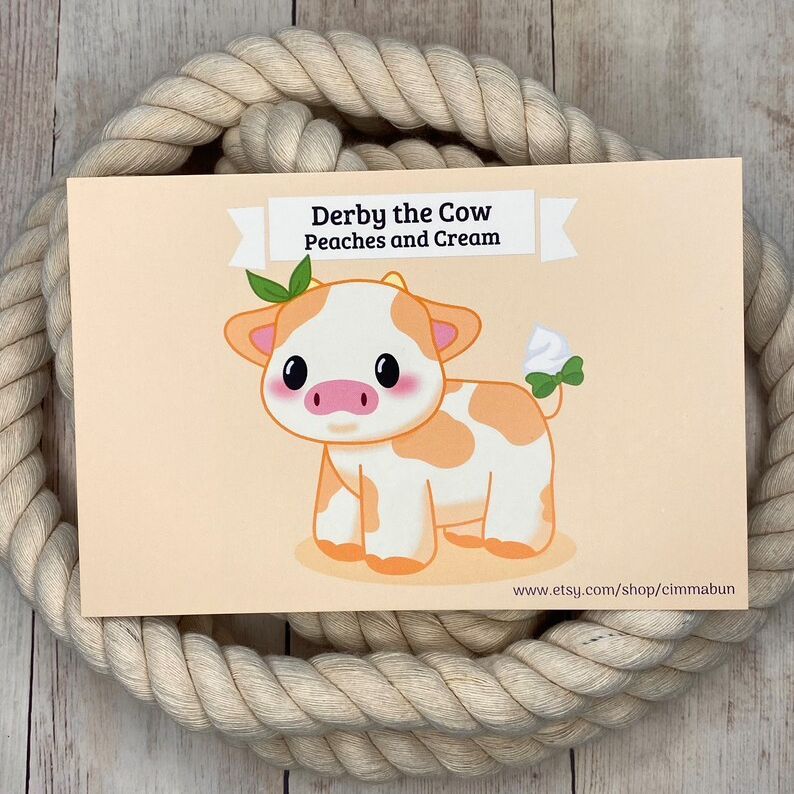 Peaches and Cream Derby the Cow Cute 4x6 Art Print