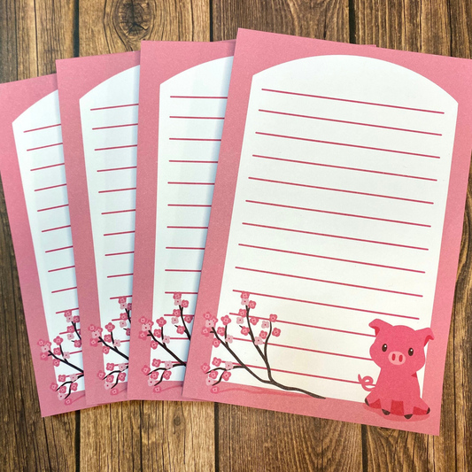 Sakura Pig Cute Spring 4x6 Notepad Stationery