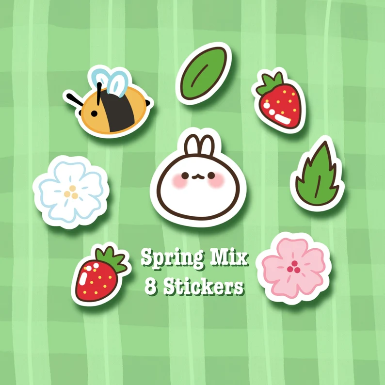 Spring Mix Set of 8 Mini Stickers (Bao Bun Bunny)