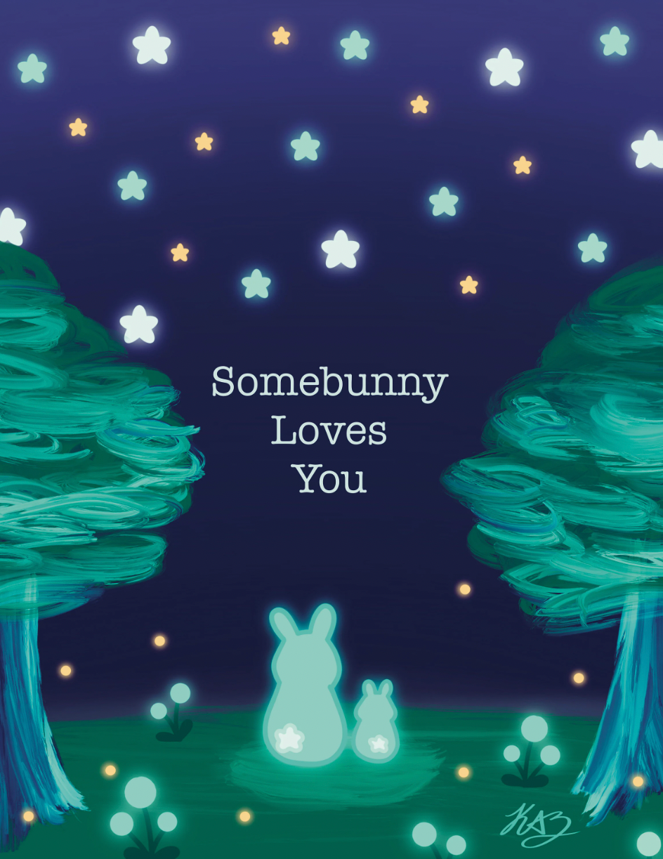 Stargazing Bunnies Somebunny Loves You Cute 8x10 Art Print Poster