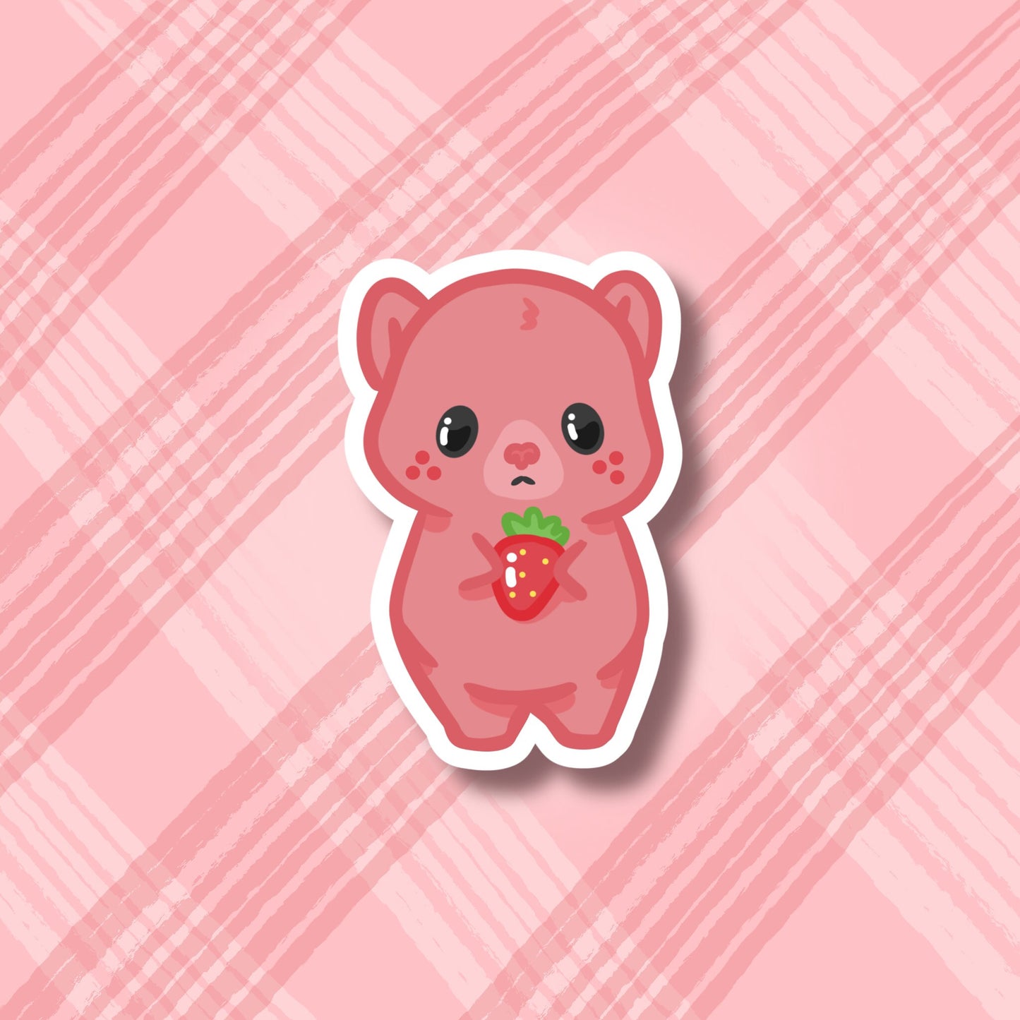 Strawberry Bear Cute 3" Vinyl Sticker