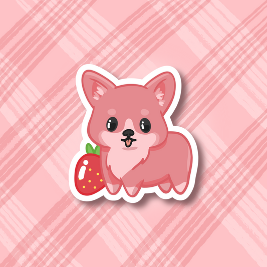 Strawberry Corgi Cute 3" Vinyl Sticker