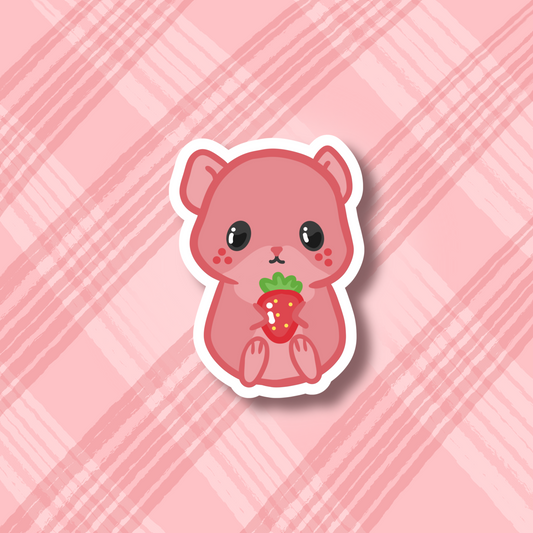 Strawberry Hamster Cute 3" Vinyl Sticker