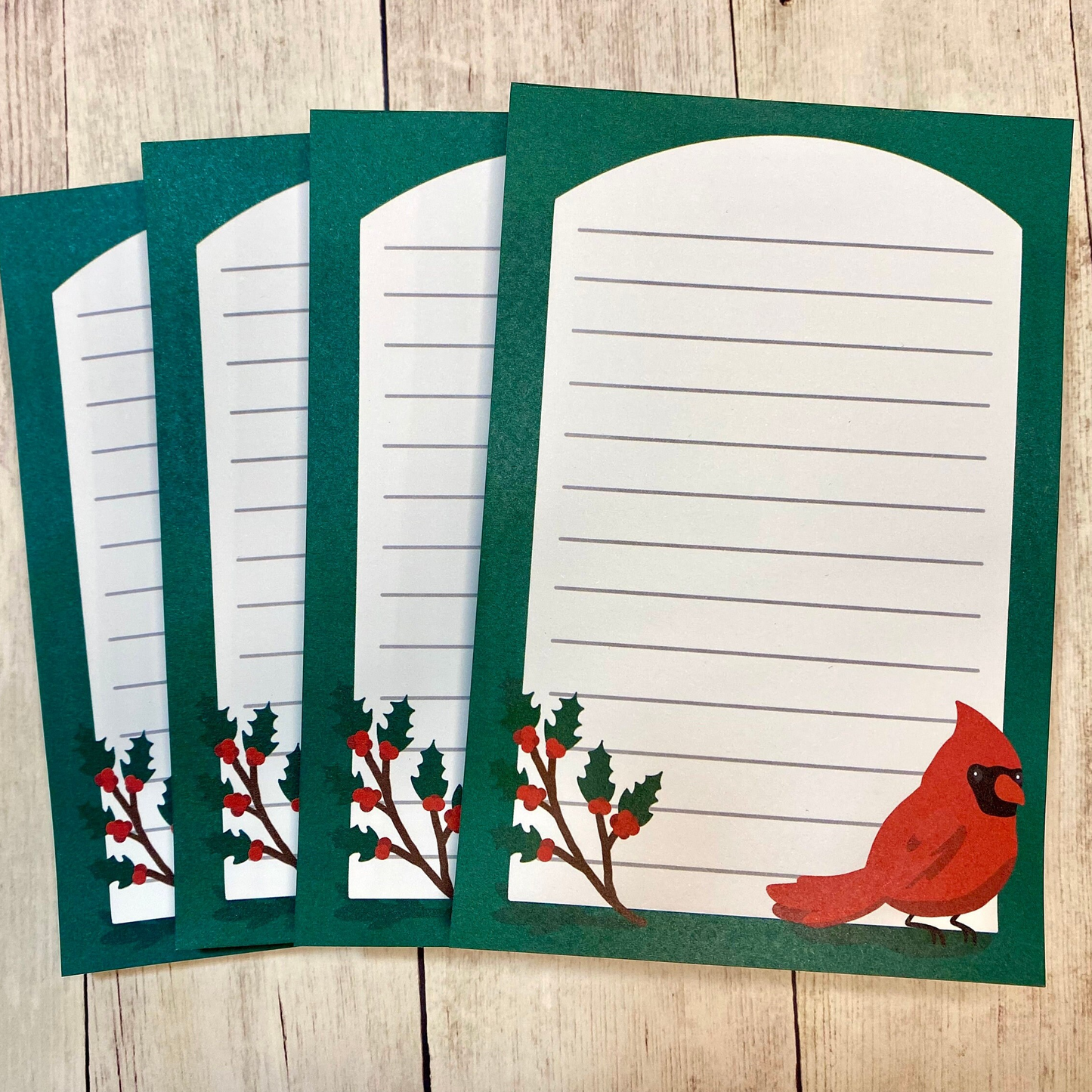 Holly Cardinals Cute Winter 4x6 Notepad Stationery